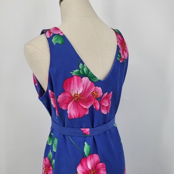 Vintage Hilo Hattie Hawaiian Tropical Floral Midi Dress Sleeveless Ruffle Large - Picture 4 of 7